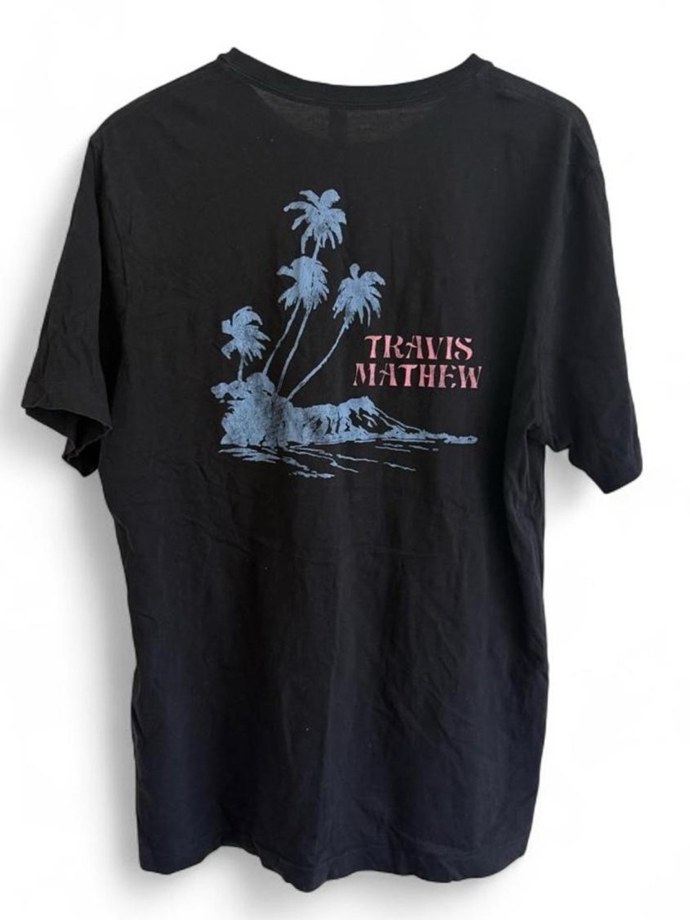 TravisMathew Men's Black Graphic Logo Crew Neck Short Sleeve Tee L
